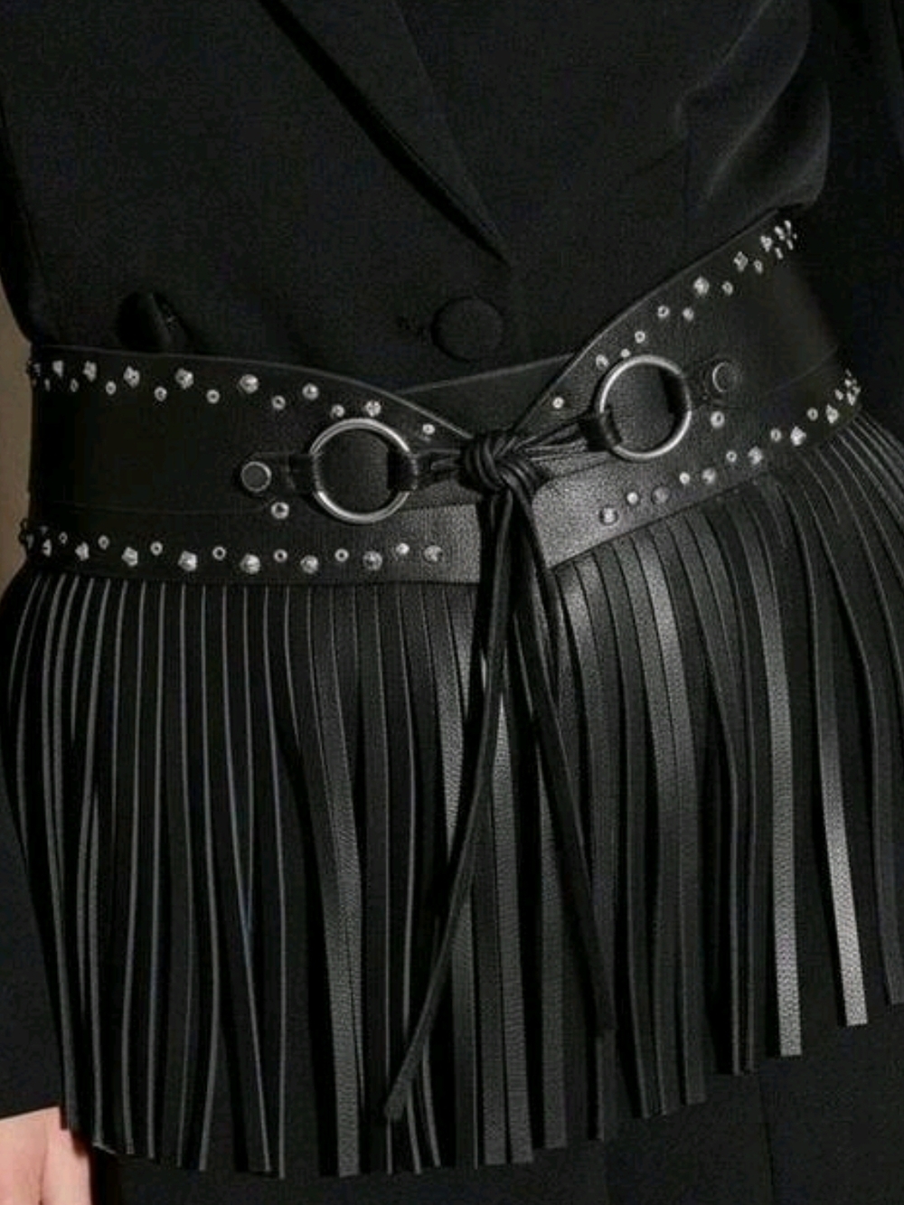 Black Fringe Studded Waist Belt